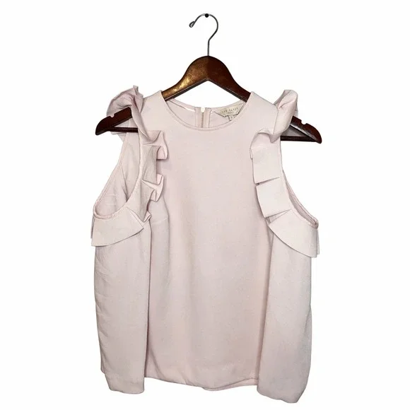 Ted Baker London Steffe Cold Shoulder Ruffle Top Dusty Pink Size 1 Small - Picture 2 of 9
